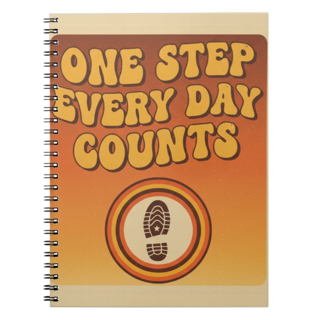 One Step Every Day – Retro Motivational Notebook Notizblock (Vorderseite)