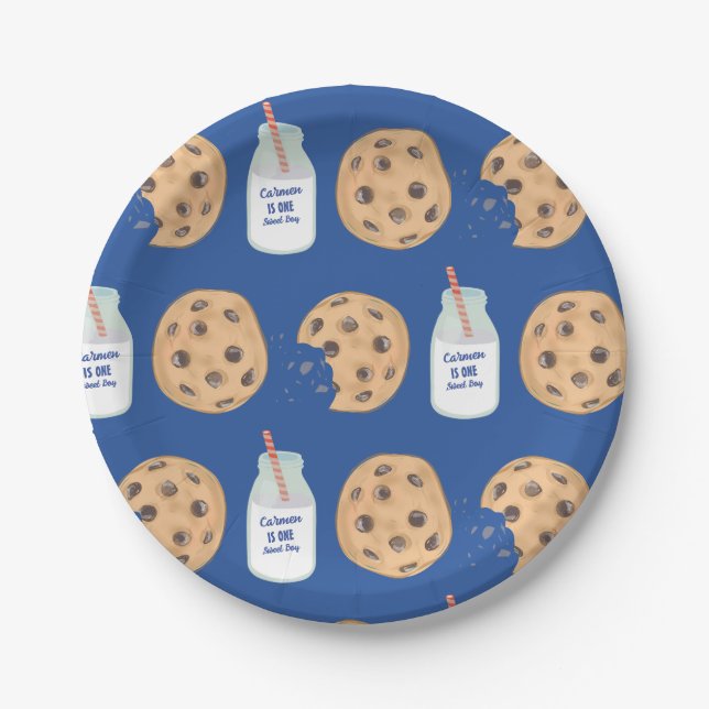 One Sweet Boy Cookie Pattern Erster Geburtstag Pappteller (Vorderseite)