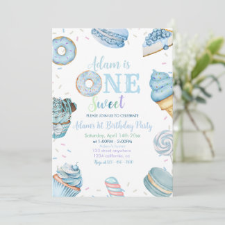 One Sweet Boy Donut Blue Dessert 1. Geburtstag Einladung