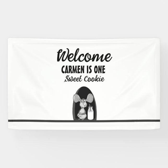One Sweet Cookie Milk Mouse First Birthday Banner (Horizontal)