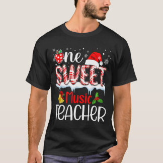 One Sweet Music Teacher Christmas Candy Cane Santa T-Shirt
