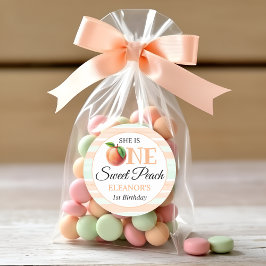 One sweet peach First Birthday watercolor stripes Runder Aufkleber