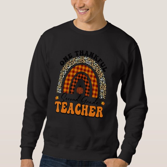 One Thankful 2nd Grade Teacher Rainbow Leopard Gro Sweatshirt (Vorderseite)