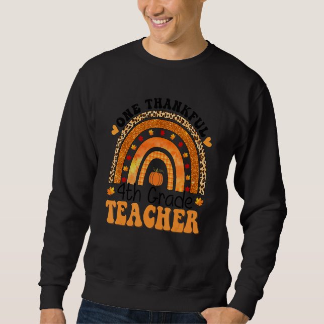 One Thankful 4th Grade Teacher Rainbow Leopard Gro Sweatshirt (Vorderseite)