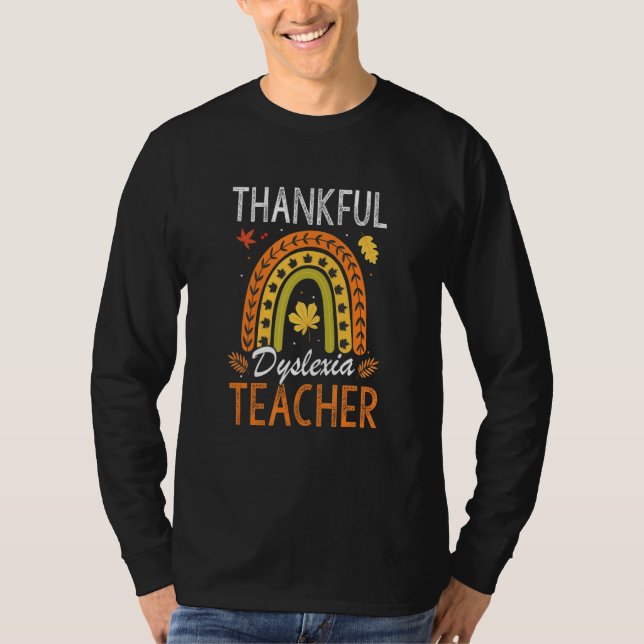 One Thankful Dyslexia Teacher Leopard Rainbow Than T-Shirt (Vorderseite)