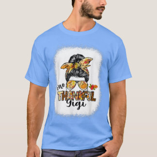 One Thankful Gigi Messy Bun Women Fall Cute Thanks T-Shirt