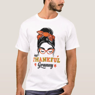 One Thankful Granny Leopard Print Messy Bun Danke T-Shirt