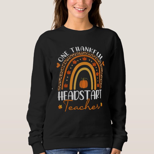 One Thankful Headstart Teacher Rainbow Leopard Tha Sweatshirt (Vorderseite)