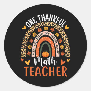 One Thankful Mathe Teacher Funny Erntedank Rainb Runder Aufkleber
