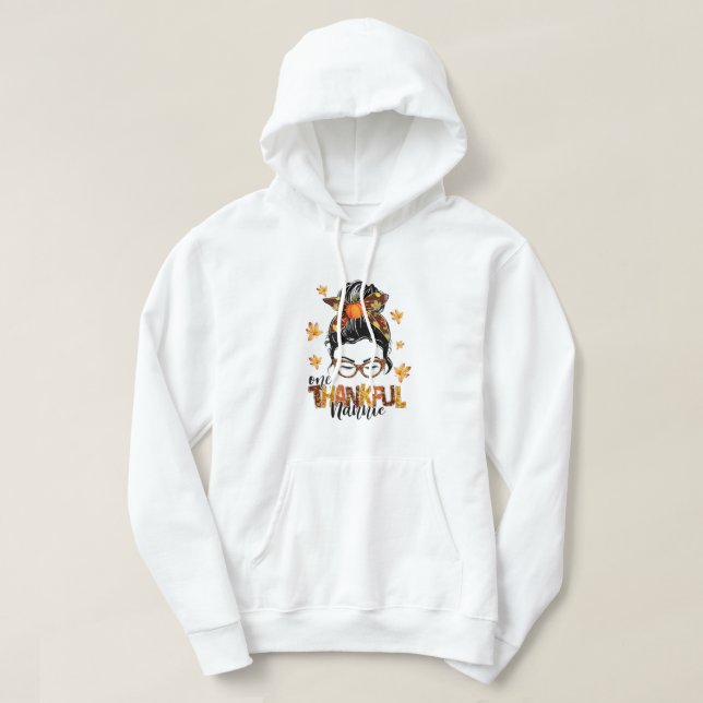 One Thankful Nannie Messy Bun Funny Herbst Herbst  Hoodie (Design vorne)