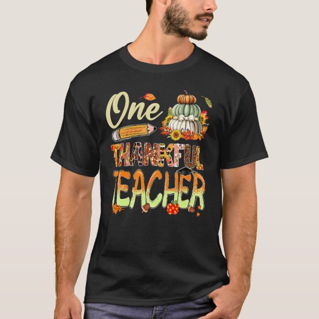 One Thankful Teacher Pumpkin Sunflower Fall Thanks T-Shirt (Vorderseite)