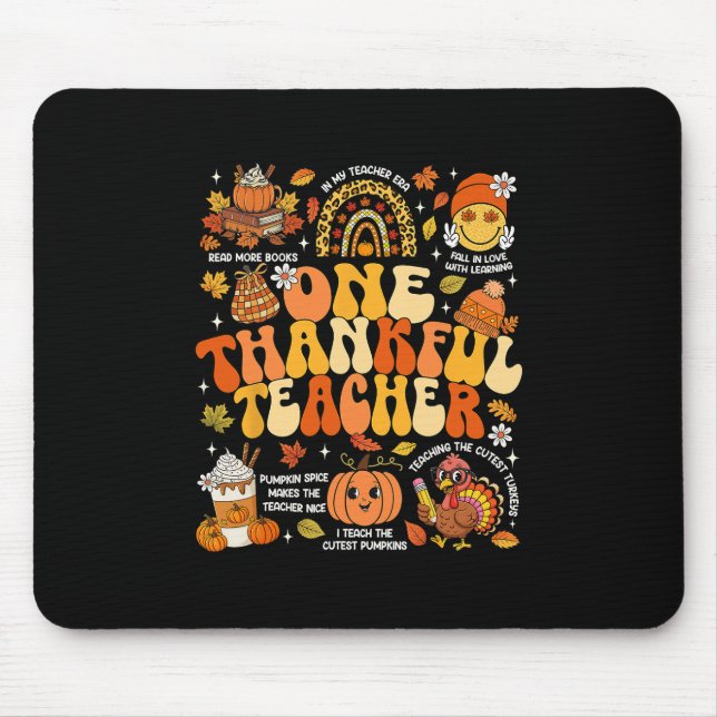 One Thankful Teacher Thanksgiving Groovy Fall Autu Mousepad (Vorne)