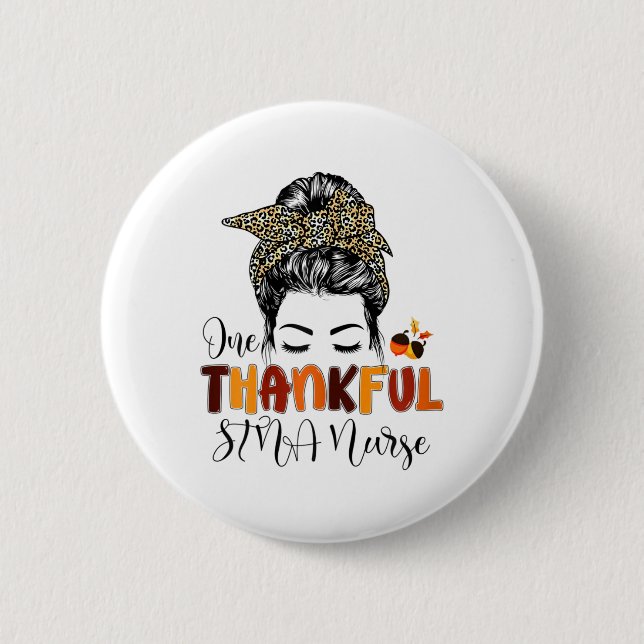 One Thanksgi Stna Nurse Messy Bun Leopard Button (Vorderseite)