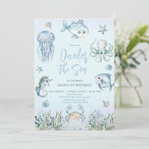 One the Sea Animals Junge 1. Geburtstag Einladung