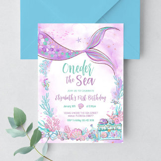 One the Sea Little Mermaid Erster Geburtstag Einladung