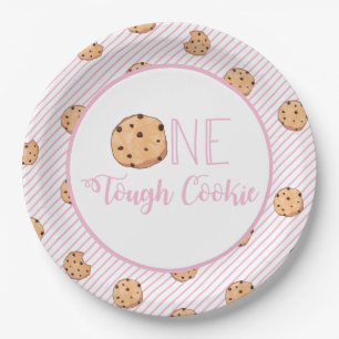 One Tough Cookie Kekse und rosa Streifen Geburtsta Pappteller