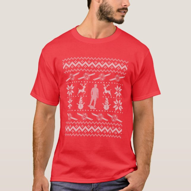 One Wheel Ugly Christmas Sweater Skateboard Float T-Shirt (Vorderseite)