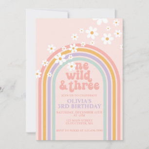 One Wild Three Pastel Regenbogen Geburtstag Einladung