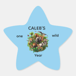 One Wild Year Boy's 1. Geburtstagsaufkleber Stern-Aufkleber