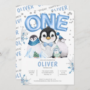 ONE Winter Pinguins Junge 1. Geburtstag Einladung