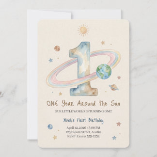 One Year Around The Sun 1st Birthday Invitation Einladung