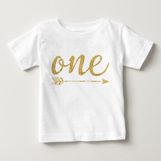 One Year Old Golden Glitter-Print Baby T-shirt (Vorderseite)
