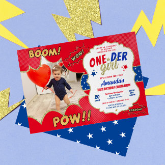 ONEder Girl First Birthday Foto Einladung