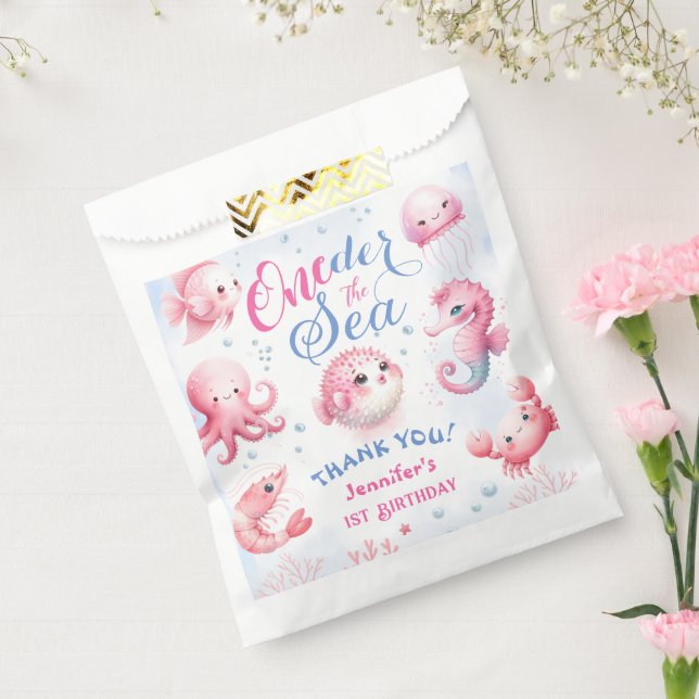 ONEder Sea 1st Birthday Girls Pink Niedlich Ocean Geschenktütchen (Versiegelt)