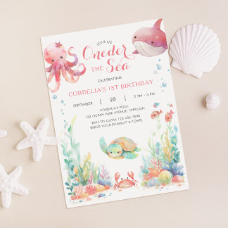 Oneder Sea First Birthday Pink Invitation