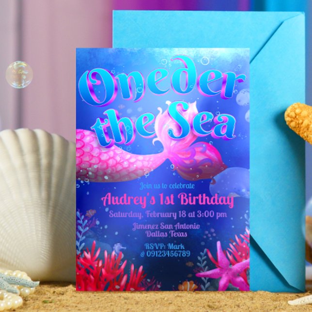 Oneder Sea - Meerjungfrau Einladung (Oneder the Sea - Girl Mermaid 1st Birthday Invitation )