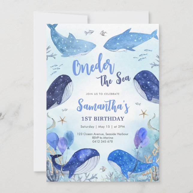 Oneder The Sea 1st Birthday Invitation (Devant)