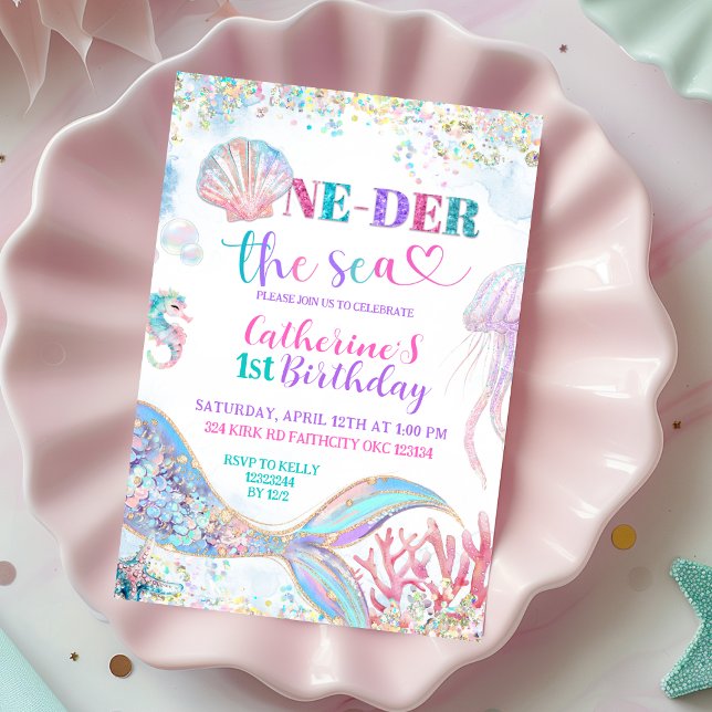 Oneder the sea mermaid 1st birthday invitation Einladung (Von Creator hochgeladen)