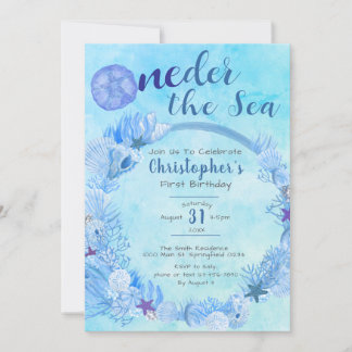 OneDer the Sea Niedlich Blue Boy's 1. Geburtstag P Einladung