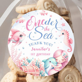 ONEder The Sea! Pink Little Mermaid 1. Geburtstag Runder Aufkleber