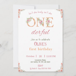 Onederday Girl Invitation 1er anniversaire