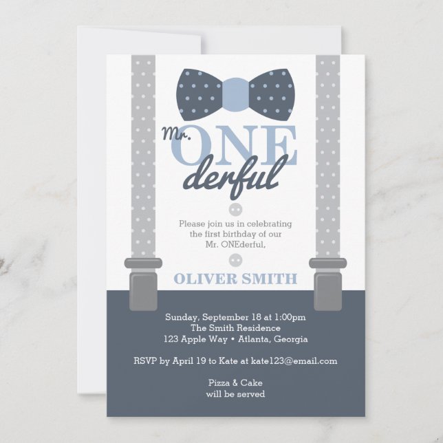 ONEderf Birthday Party Invitation, Bow Krawatte Einladung (Vorderseite)
