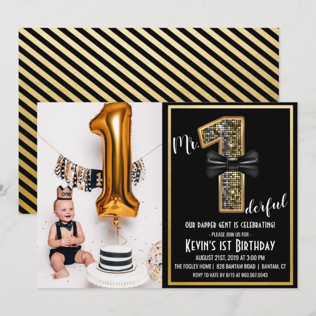 Onederful 1st Birthday Foto Einladung (Vorne/Hinten)