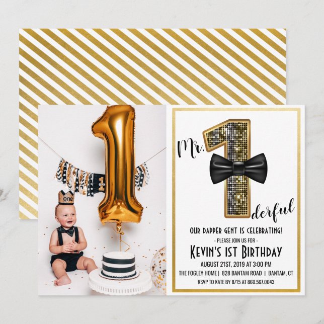 Onederful 1st Birthday Foto Einladung (Vorne/Hinten)