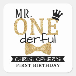 ONEderful 1st Birthday Gastgeschenk Quadratischer Aufkleber