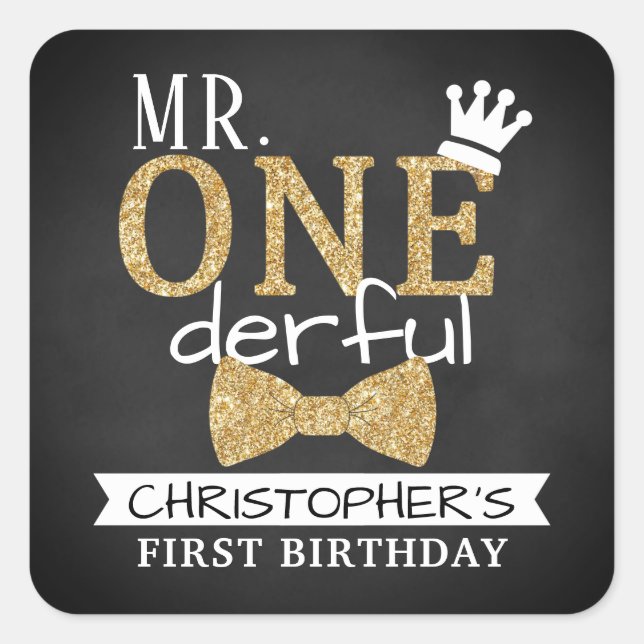 ONEderful 1st Birthday Gastgeschenk Quadratischer Aufkleber (Vorderseite)