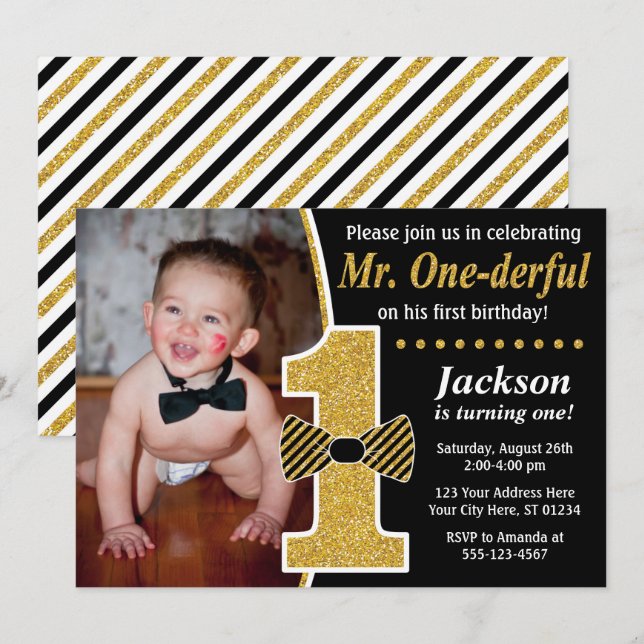 ONEderful Birthday Einladung mit Foto (Vorne/Hinten)