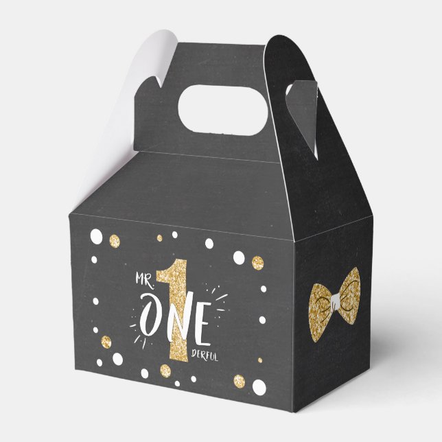 Onederful Birthday Gefallen Box Bow Krawatte Black Geschenkschachtel (Vorderseite)
