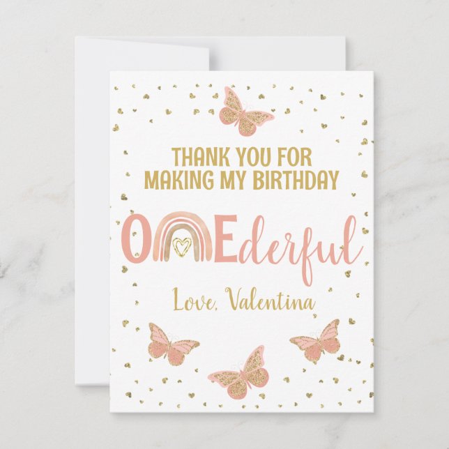 ONEderful Birthday Pink Butterflies Danke Karte (Vorderseite)
