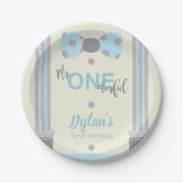 Onederful blue and gray bow Krawatte Pappteller