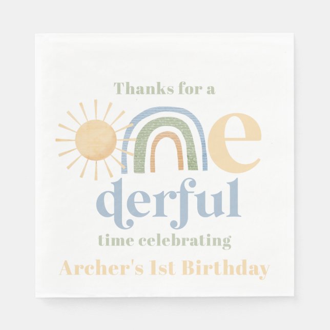 Onederful Boys 1st Birthday Party Napkins Serviette (Vorderseite)