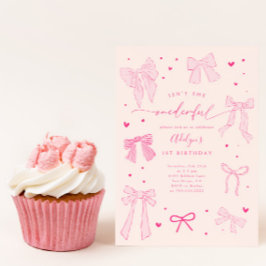 ONEderful Coquette Bow Pink Geburtstagsparty Einladung
