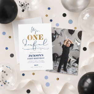 ONEderful First Birthday Foto Einladung