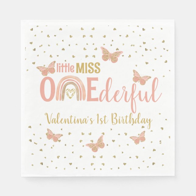 ONEderful First Birthday Imitats Glitzer Butterfli Serviette (Vorderseite)