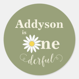 Onederful First Geburtday Daisy Runder Aufkleber