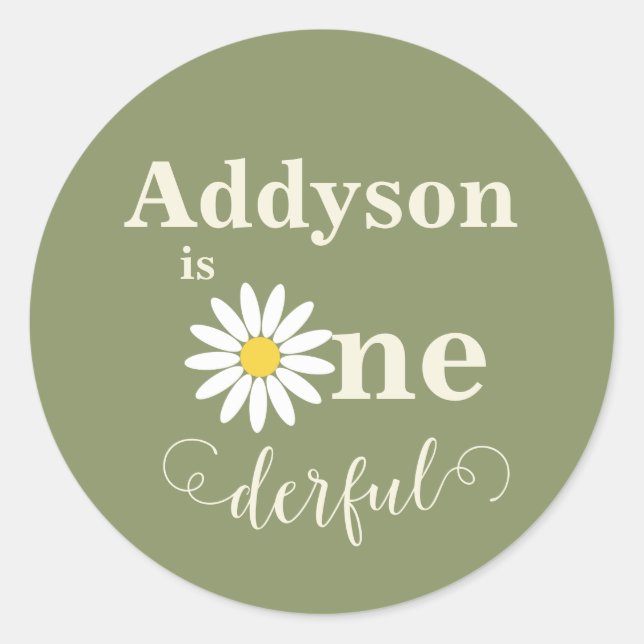 Onederful First Geburtday Daisy Runder Aufkleber (Vorderseite)